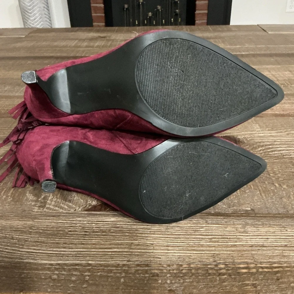 ASHLEY STEWART Grommet Fringe Bootie Fashion Boots Burgundy Sz 11w
